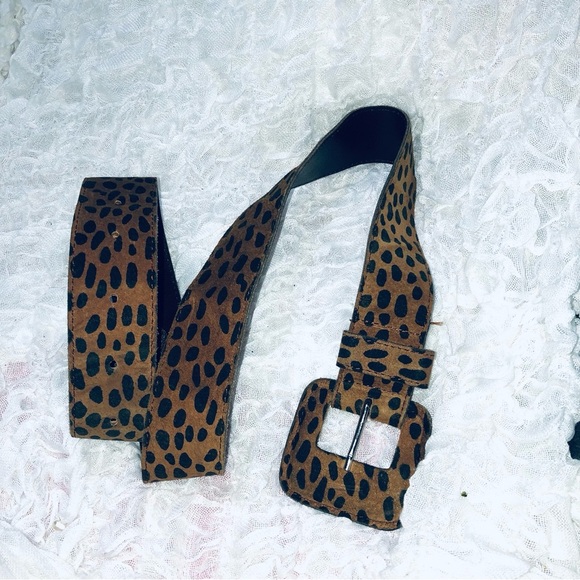 Brown and Black Leopard Print Belt from Switzerland. 39 1/2” by 1 1/2” wide. - Picture 7 of 9